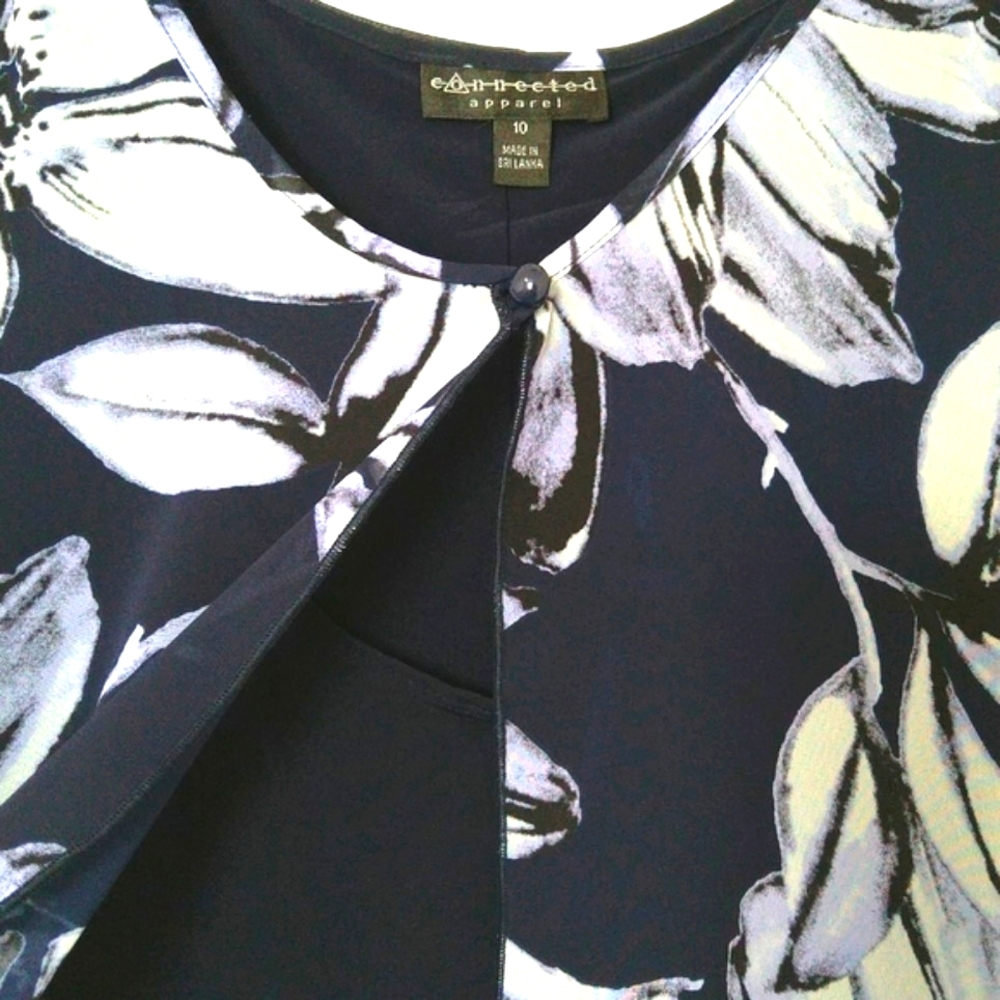Connected apparel - women's navy blue & white floral chiffon cape dress Size 10 - Picture 6 of 11